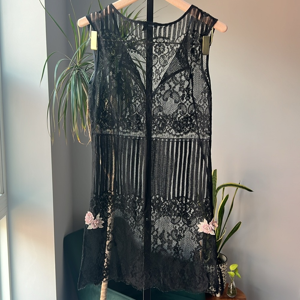 Claire Pettibone Sheer Lace Tunic with Floral Decal